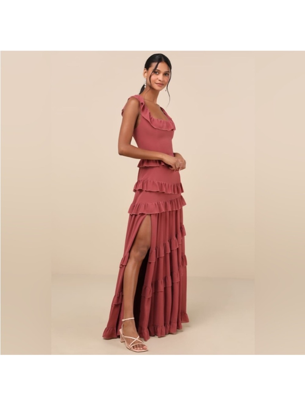 Lulu's Rusty Rose Ruffle High-Low Maxi Dress - Picture 3 of 5